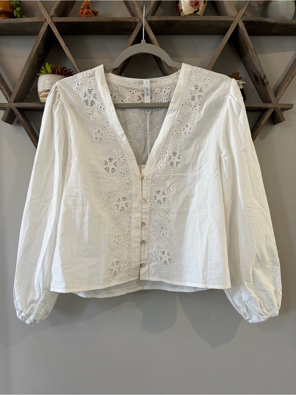 70°F/21°C White Eyelet Embroidered Top. Size medium. New with tags.